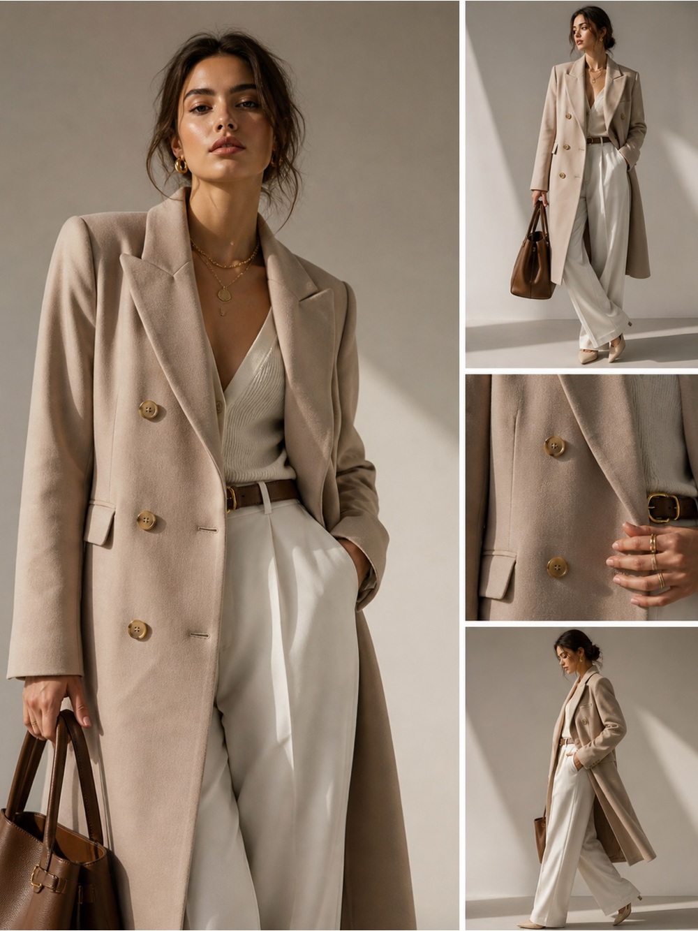 NWT Sandro Tan Beige Nude Classic Double-Breasted Camel Coat Women M Medium 40 - Picture 1 of 5